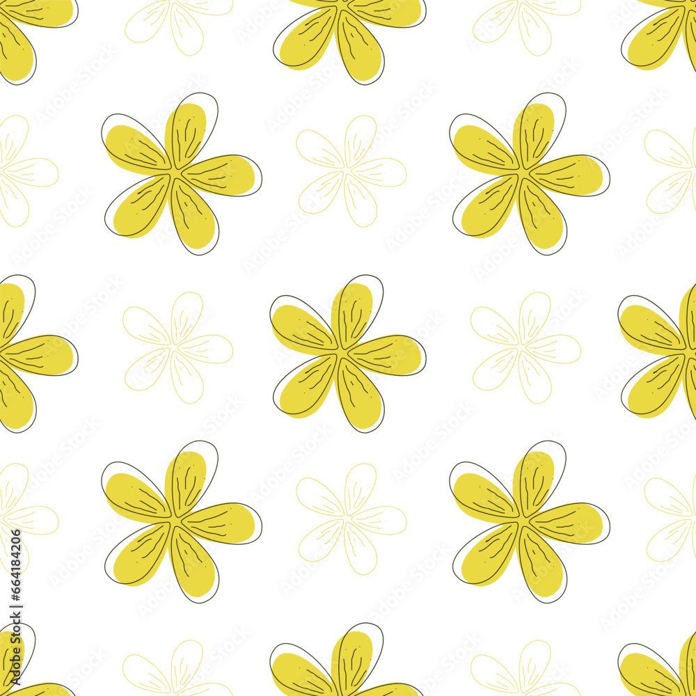 Fototapeta premium Pattern of yellow wildflowers on a white background.Vector seamless texture.
