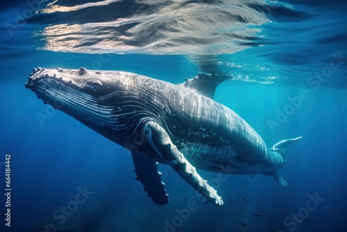 Young Humpback Whale In Blue Water. © Anny