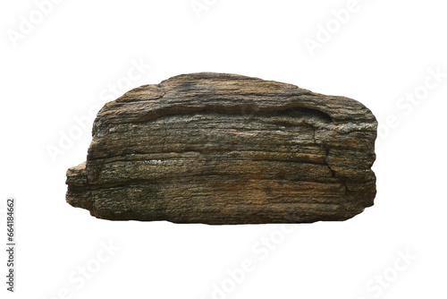 A big gneiss schist rock stone isolated on white background. high-grade regional metamorphism.