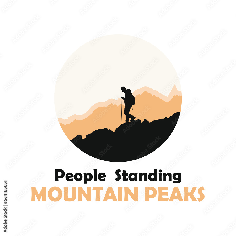 Person standing on top of a mountain logo vector Person standing on top of a mountain logo vector