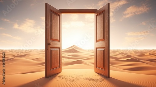 The opened door on the desert. Unknown and start up concept. © Anny