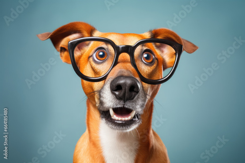 portrait of shocked dog wearing glasses © Kien