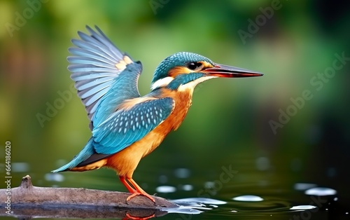 The common kingfisher wetlands bird colored feathers from different birds. © Anny