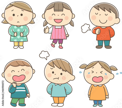 かわいい子供達の表情セット