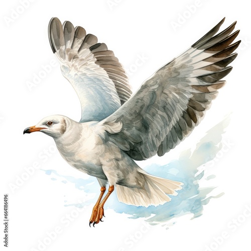 Watercolor seagull isolated on white background.