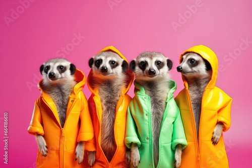 Group of meerkat shot against colorful background