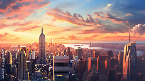 Amazing New York Skyline at Sunset New York City Background