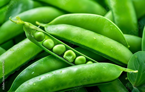 Close up of peas in pea pod.