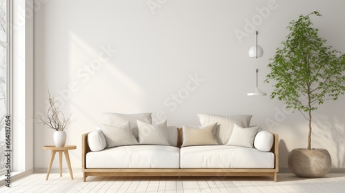 White room with sofa. Scandinavian interior design. 3D illustration © Faheem