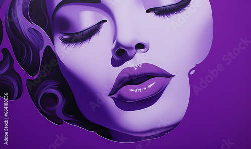 woman's face emerging from a pool of purple liquid