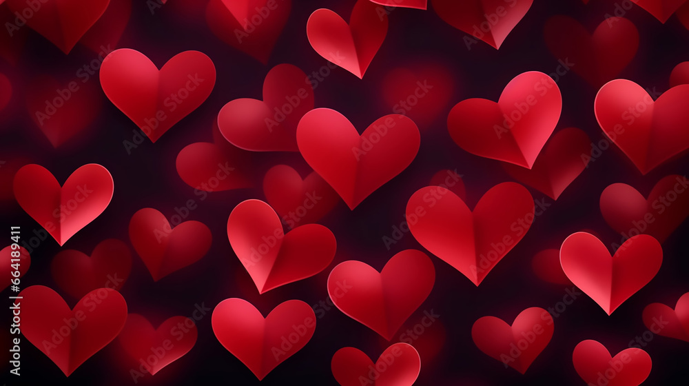 Abstract Red Hearts on Dark Background
