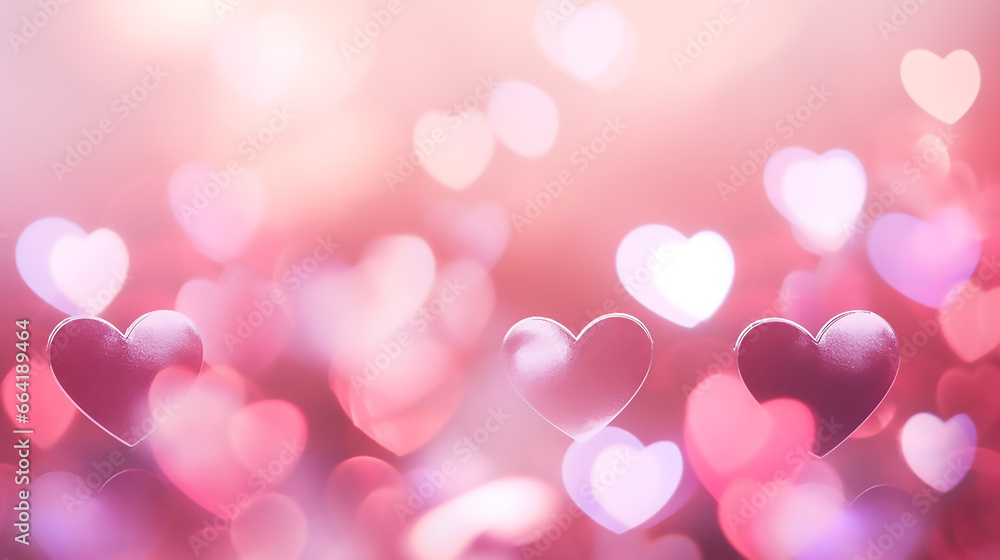Pink Hearts Bokeh Abstract of Blurred Bright Light