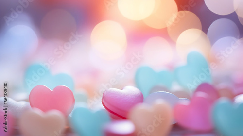 Amazing Pastel Colored Candy Hearts in a Bokeh Background
