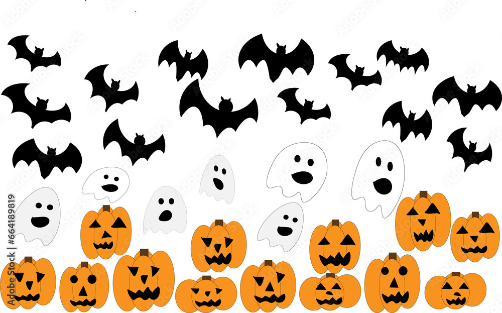 Fototapeta premium A Collection of Spooky Halloween Icons: Jack-o-Lanterns, Bats and Ghost Icons