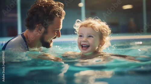 Cute Little Girl Learning to Swim with Professional Coach
