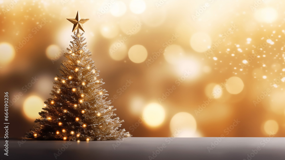 Amazing Christmas Tree Background with Gold Blurred Light Amazing Christmas Tree Background with Gold Blurred Light