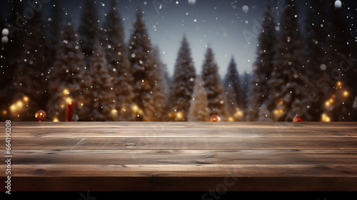 Fantastic Christmas Holiday Background with Empty Wooden Table
