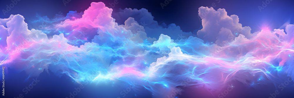abstract blue and pink cloud background illuminated with colourful lights at night