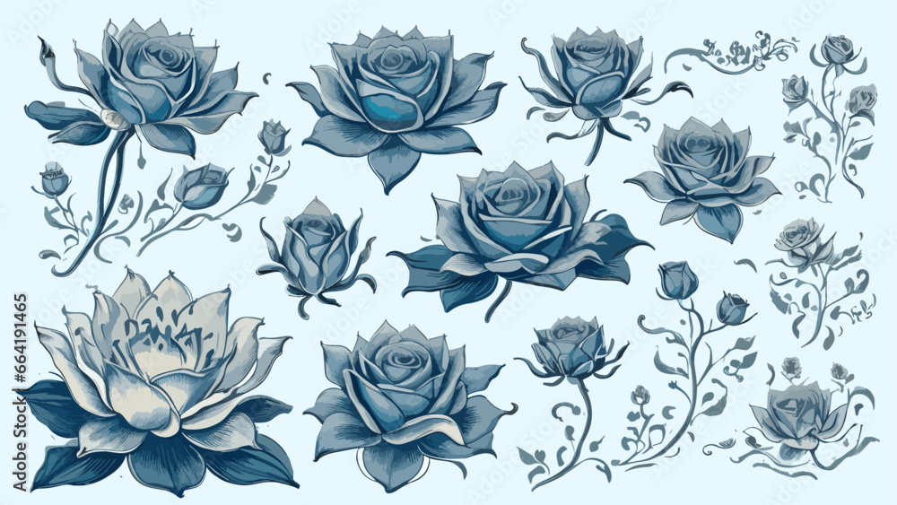 Flat Background Floral Love: Winter Roses Vector