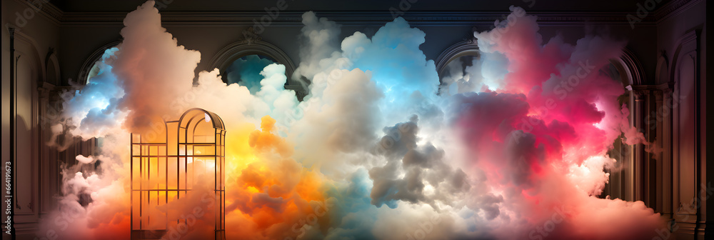 Obraz premium abstract cloud architecture background illuminated with lights at night