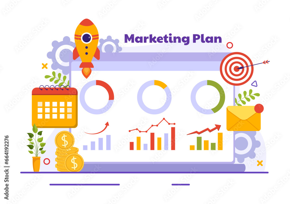 Marketing Plan and Business Strategy Vector Illustration with Effective Time Planning and Budget Growth in Target Flat Cartoon Background Design Marketing Plan and Business Strategy Vector Illustration with Effective Time Planning and Budget Growth in Target Flat Cartoon Background Design