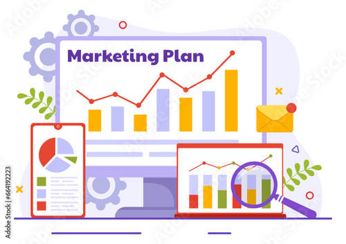 Marketing Plan and Business Strategy Vector Illustration with Effective Time Planning and Budget Growth in Target Flat Cartoon Background Design