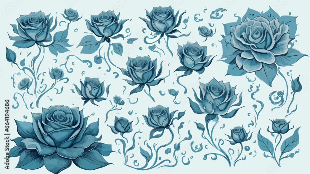 Hand-Drawn Winter Flowers and Roses Vector Set