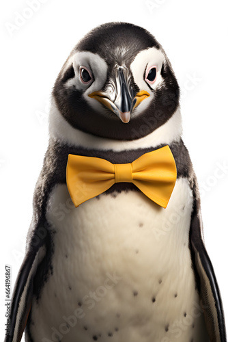 penguin wearing a bow tie on a white background