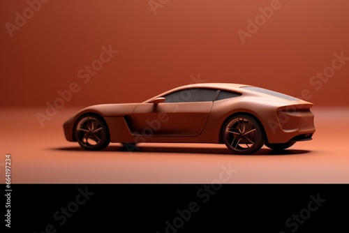 3D rendering of sleek sports car from side angle in clay style. Generative AI © Michael