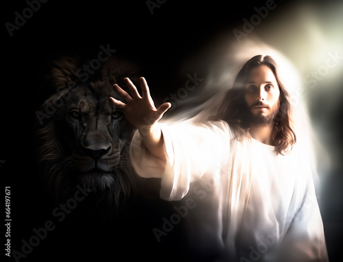 Tableau sur toile The King's Healing Touch: Jesus, Christ the Lord, the Mighty Lion of Judah