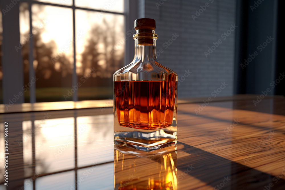 Mockup of a whiskey or liquor bottle on a natural style background Mockup of a whiskey or liquor bottle on a natural style background