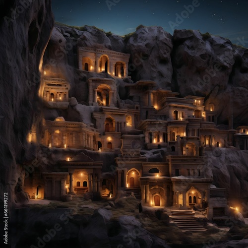 Ancient city built into the side of a mountain - generative AI