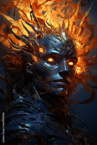 Thorns digital illustration, god rays, blue and amber