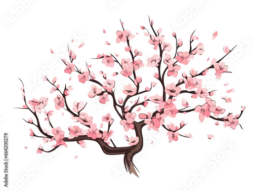 Doodle Almond blossom tree, cartoon sticker, sketch, vector, Illustration, minimalistic
