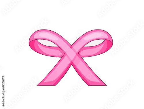 Doodle Pink ribbon with cross, cartoon sticker, sketch, vector, Illustration, minimalistic