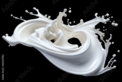 Spiraling milk splash in white, twisting and 3D-rendered. Generative AI