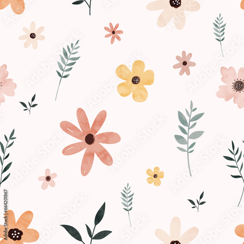 Seamless pattern flower and leaf