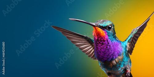 close up studio shot of hummingbird in flight isolated on colour background © sam