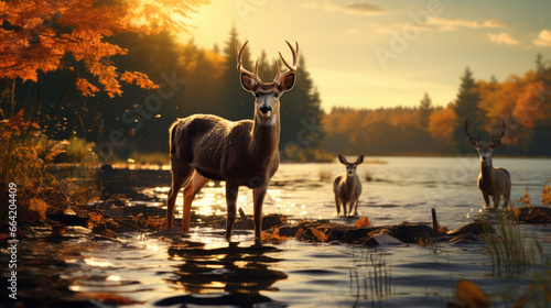 Deer in nature in the water