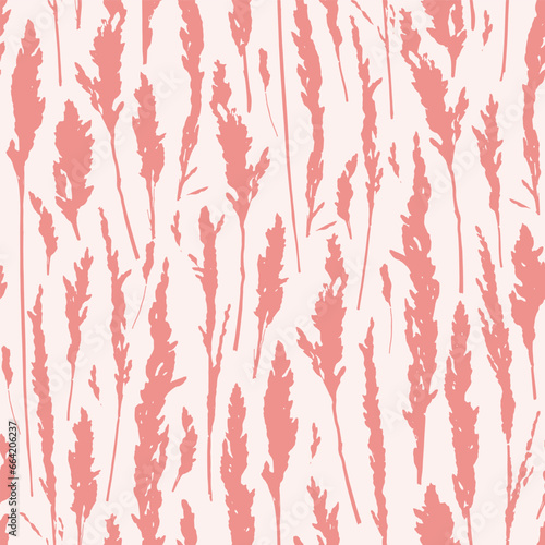 Pink pampas grass silhouette vector seamless pattern. Herbs background for wedding, postcards, textile, wallpaper, fabric, wrapping paper.