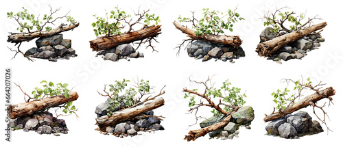 branch and stone watercolor illustration, generative AI