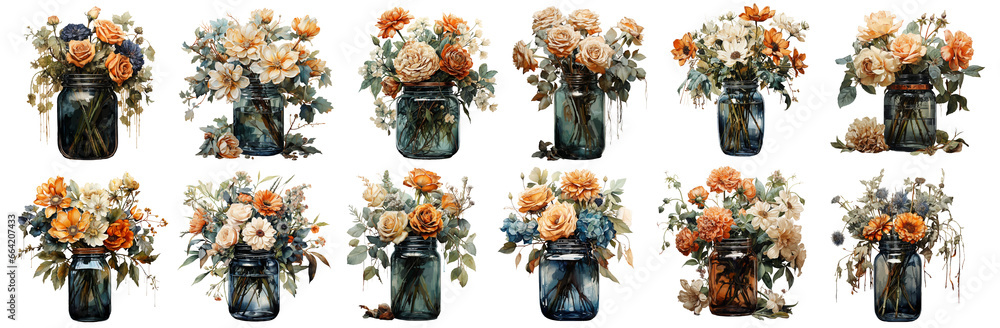 floral inside jar watercolor illustration, generative AI