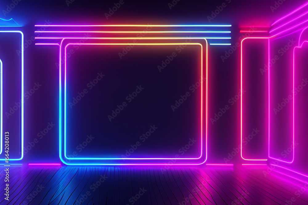 Interior of stylish living room with neon lighting Interior of stylish living room with neon lighting