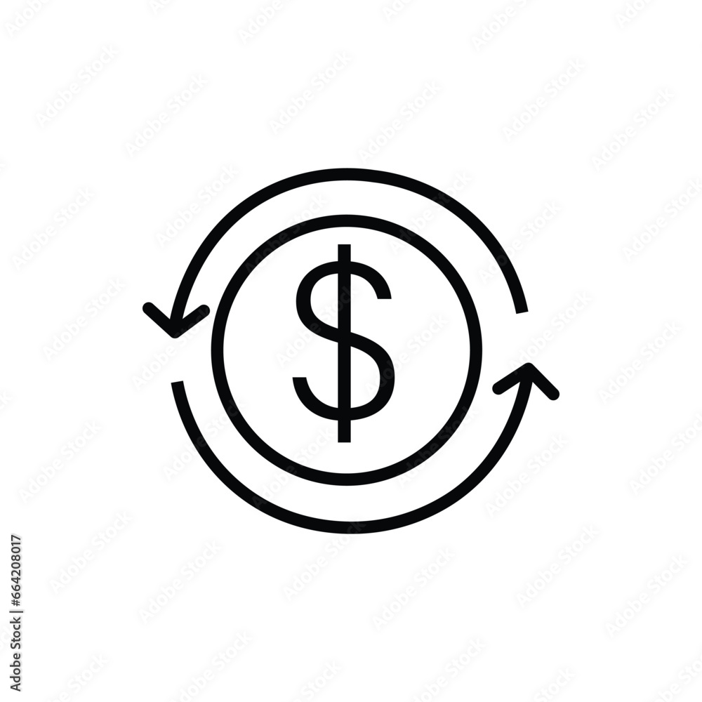Cashback icon, return money. Cash back rebate, Reinvest earning, chargeback, Dollar coin with arrow, credit payment tax exchange simple thin line Vector illustration Design, white background EPS10 Cashback icon, return money. Cash back rebate, Reinvest earning, chargeback, Dollar coin with arrow, credit payment tax exchange simple thin line Vector illustration Design, white background EPS10