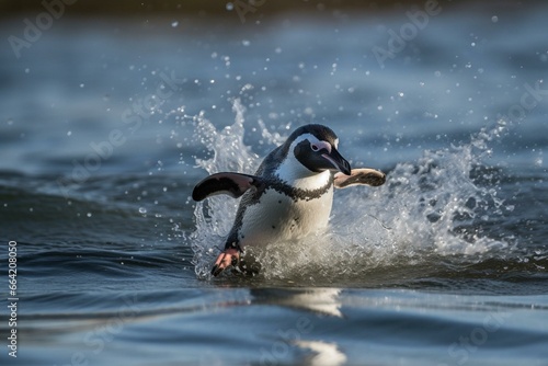 Tablou canvas a penguin chasing fish. Generative AI