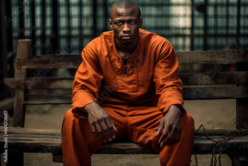 A rugged prisoner sitting in the prison yard
