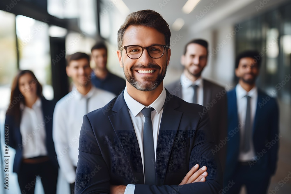 portrait of a businessman leading a team portrait of a businessman leading a team