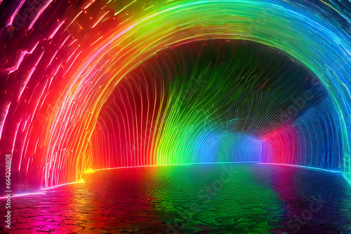 rainbow 3d glowing neon pattern tunnel cave outerspace space lines glow photo