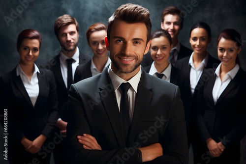 portrait of a businessman leading a team