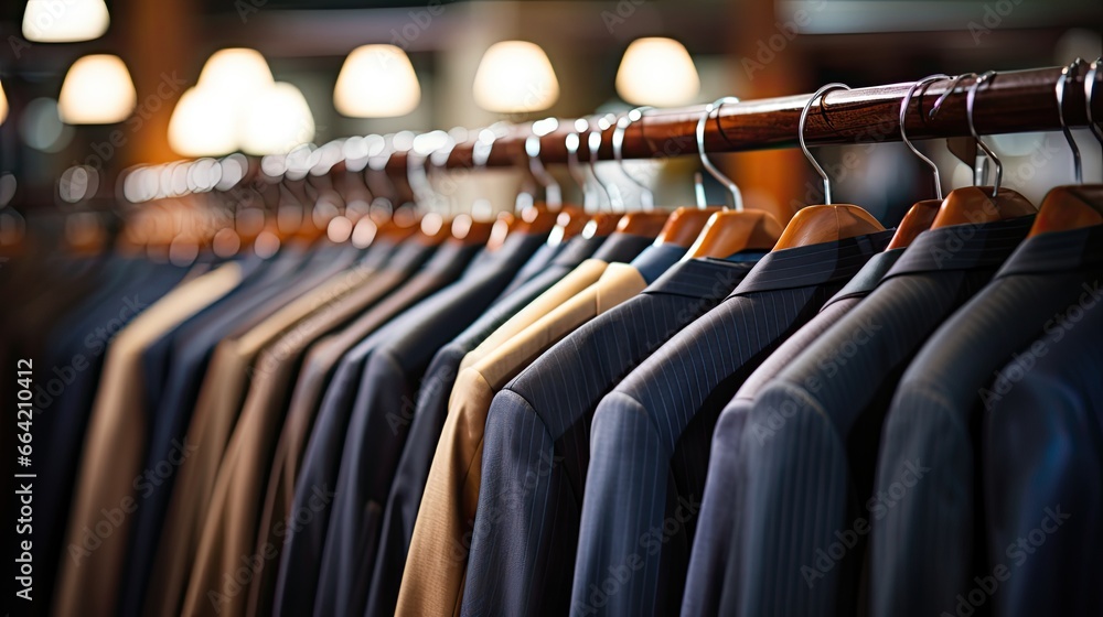 Fototapeta premium Men's suits on hangers in a store